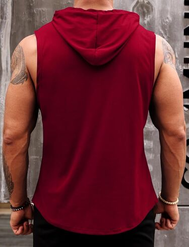 تي شيرت LecGee رجالي رياضي بدون أكمام بقلنسوة للتمارين الرياضية وكمال الأجسام مقطوع للعضلات in Kuwait