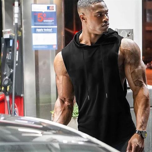LecGee Men's Athletic Sleeveless Hoodie Workout Hooded Tank Top Bodybuilding Muscle Cut Off T-Shirt in Saudi Arabia