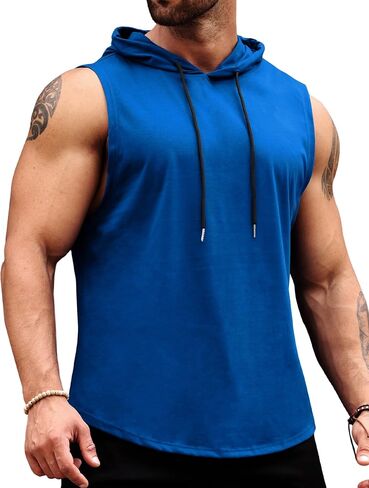 LecGee Men's Athletic Sleeveless Hoodie Workout Hooded Tank Top Bodybuilding Muscle Cut Off T-Shirt in Saudi Arabia