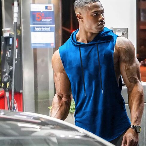 LecGee Men's Athletic Sleeveless Hoodie Workout Hooded Tank Top Bodybuilding Muscle Cut Off T-Shirt in Saudi Arabia
