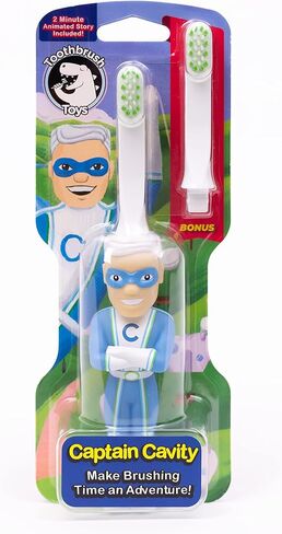 Toothbrush Toys Kids Toothbrush 2-10 Year Old - Captain Cavity Superhero for Kids | Soft Bristles - Gentle on Gums | Large Handle – Easy Grip for Small Hands | Bonus Replaceable Brush Head in Saudi Arabia