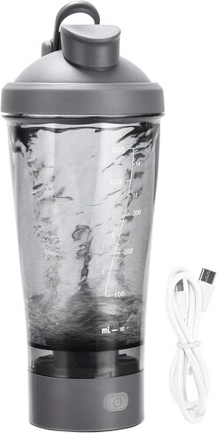 زجاجة شيكر بروتين كهربائية من هيدرات، 15.2 أونصة - قابلة لإعادة الشحن عبر USB - زجاجة شيكر لصالة الألعاب الرياضية - آمنة للطعام مع القياسات - بطارية 800 مللي أمبير في الساعة، سرعة محرك 5000-6000 دورة في الدقيقة - خلاط محمول للبروتين - رمادي in Kuwait