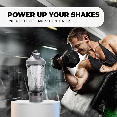 زجاجة شيكر بروتين كهربائية من هيدرات، 15.2 أونصة - قابلة لإعادة الشحن عبر USB - زجاجة شيكر لصالة الألعاب الرياضية - آمنة للطعام مع القياسات - بطارية 800 مللي أمبير في الساعة، سرعة محرك 5000-6000 دورة في الدقيقة - خلاط محمول للبروتين - رمادي in Kuwait