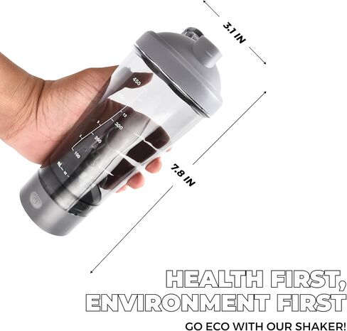 زجاجة شيكر بروتين كهربائية من هيدرات، 15.2 أونصة - قابلة لإعادة الشحن عبر USB - زجاجة شيكر لصالة الألعاب الرياضية - آمنة للطعام مع القياسات - بطارية 800 مللي أمبير في الساعة، سرعة محرك 5000-6000 دورة في الدقيقة - خلاط محمول للبروتين - رمادي in Kuwait