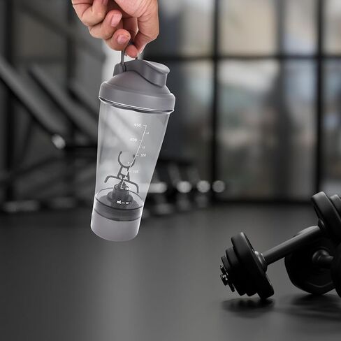 زجاجة شيكر بروتين كهربائية من هيدرات، 15.2 أونصة - قابلة لإعادة الشحن عبر USB - زجاجة شيكر لصالة الألعاب الرياضية - آمنة للطعام مع القياسات - بطارية 800 مللي أمبير في الساعة، سرعة محرك 5000-6000 دورة في الدقيقة - خلاط محمول للبروتين - رمادي in Kuwait