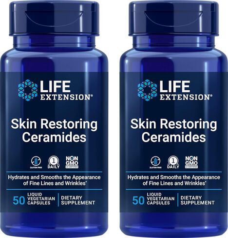 Life Extension Skin Restoring Ceramides, 50 Liquid Veg Caps (Pack of 2) - Non-GMO, Vegan Phytoceramide Supplement in Saudi Arabia