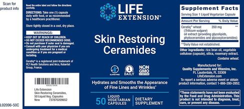 Life Extension Skin Restoring Ceramides, 50 Liquid Veg Caps (Pack of 2) - Non-GMO, Vegan Phytoceramide Supplement in Saudi Arabia