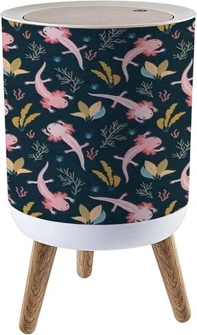 Small Trash Can with Lid Hand Drawn Aquarium Scene Axolotl sea Dark Plain Garbage Bin Round Waste Bin Press Cover Dog Proof Wastebasket for Bedroom Living Room Nursery Decor 1.8 Gallon in Saudi Arabia