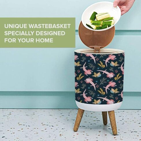 Small Trash Can with Lid Hand Drawn Aquarium Scene Axolotl sea Dark Plain Garbage Bin Round Waste Bin Press Cover Dog Proof Wastebasket for Bedroom Living Room Nursery Decor 1.8 Gallon in Saudi Arabia
