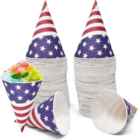 Gift Boutique 100 Count Patriotic Snow, American Flag Disposable Paper Cones Cup Slush Shaved Ice Cream Sorbet Water USA Flags Design For Frozen Treats Independence Day July 4th Party Supplies Décor in Saudi Arabia