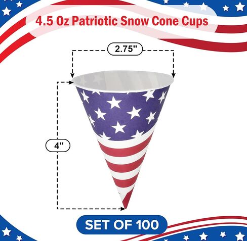 Gift Boutique 100 Count Patriotic Snow, American Flag Disposable Paper Cones Cup Slush Shaved Ice Cream Sorbet Water USA Flags Design For Frozen Treats Independence Day July 4th Party Supplies Décor in Saudi Arabia