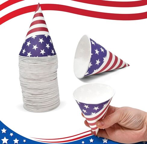 Gift Boutique 100 Count Patriotic Snow, American Flag Disposable Paper Cones Cup Slush Shaved Ice Cream Sorbet Water USA Flags Design For Frozen Treats Independence Day July 4th Party Supplies Décor in Saudi Arabia