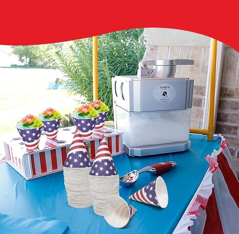 Gift Boutique 100 Count Patriotic Snow, American Flag Disposable Paper Cones Cup Slush Shaved Ice Cream Sorbet Water USA Flags Design For Frozen Treats Independence Day July 4th Party Supplies Décor in Saudi Arabia