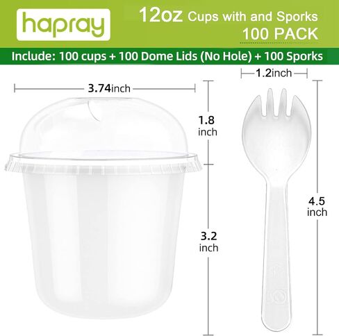 100 Pack 12 oz Clear Plastic Cups with Dome Lids and Sporks, Disposable Ice Cream Cups with Lids (NO Hole), Crystal Clear Parfait Cups for Ice Cream/Cake/Pudding/Drinks in Saudi Arabia