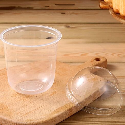 100 Pack 12 oz Clear Plastic Cups with Dome Lids and Sporks, Disposable Ice Cream Cups with Lids (NO Hole), Crystal Clear Parfait Cups for Ice Cream/Cake/Pudding/Drinks in Saudi Arabia