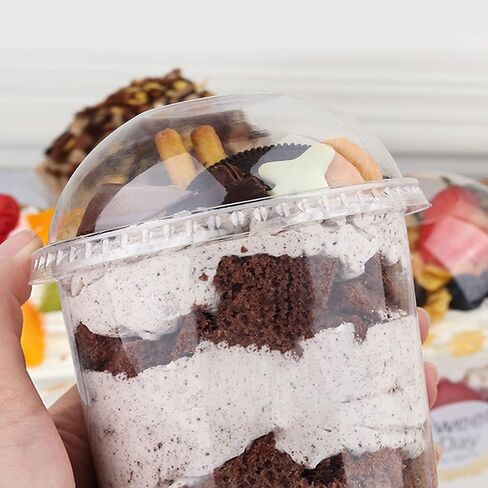 100 Pack 12 oz Clear Plastic Cups with Dome Lids and Sporks, Disposable Ice Cream Cups with Lids (NO Hole), Crystal Clear Parfait Cups for Ice Cream/Cake/Pudding/Drinks in Saudi Arabia