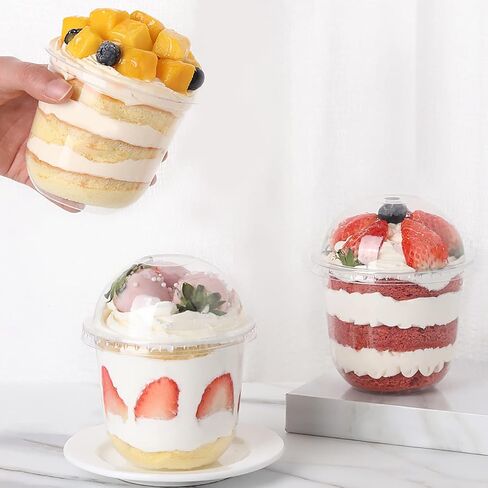 100 Pack 12 oz Clear Plastic Cups with Dome Lids and Sporks, Disposable Ice Cream Cups with Lids (NO Hole), Crystal Clear Parfait Cups for Ice Cream/Cake/Pudding/Drinks in Saudi Arabia