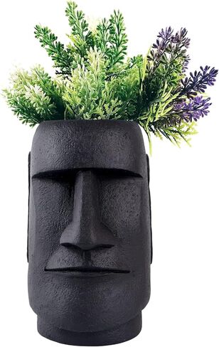 Notakia جزيرة عيد الفصح رئيس موي تمثال زهرة مزهرية وجه الأواني رئيس على شكل ديكور التماثيل المصنوعة من لهجات ديكور المنزل مصنوعة من الراتنج - 10.3 "ارتفاع (أسود كبير) in Kuwait