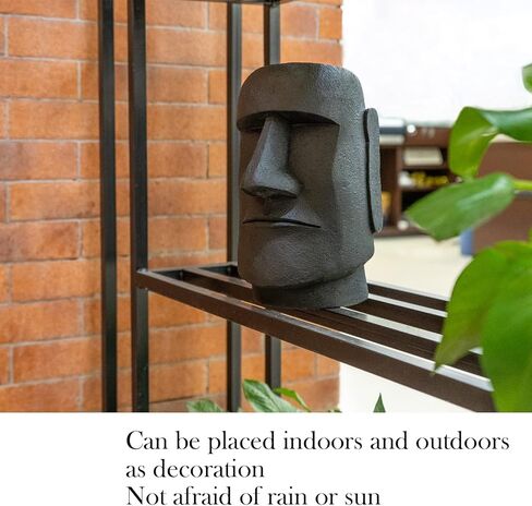 Notakia جزيرة عيد الفصح رئيس موي تمثال زهرة مزهرية وجه الأواني رئيس على شكل ديكور التماثيل المصنوعة من لهجات ديكور المنزل مصنوعة من الراتنج - 10.3 "ارتفاع (أسود كبير) in Kuwait