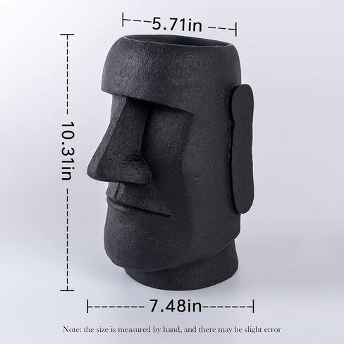 Notakia جزيرة عيد الفصح رئيس موي تمثال زهرة مزهرية وجه الأواني رئيس على شكل ديكور التماثيل المصنوعة من لهجات ديكور المنزل مصنوعة من الراتنج - 10.3 "ارتفاع (أسود كبير) in Kuwait