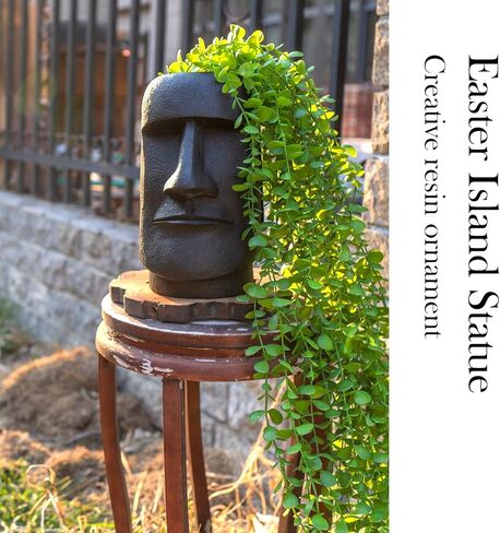 Notakia جزيرة عيد الفصح رئيس موي تمثال زهرة مزهرية وجه الأواني رئيس على شكل ديكور التماثيل المصنوعة من لهجات ديكور المنزل مصنوعة من الراتنج - 10.3 "ارتفاع (أسود كبير) in Kuwait