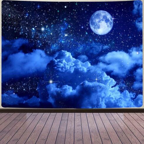 Aidatain Moon Tapestry Blue Sky Night Cloud Crescent Tapestry a Large 80" 60" Flannel Fabric Moonlight Themed Wall Art Hanging Aesthetic for Room Bedroom College Dorm GTZYAT143 in Kuwait