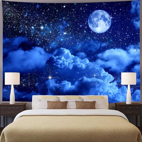 Aidatain Moon Tapestry Blue Sky Night Cloud Crescent Tapestry a Large 80" 60" Flannel Fabric Moonlight Themed Wall Art Hanging Aesthetic for Room Bedroom College Dorm GTZYAT143 in Kuwait