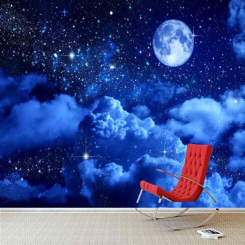 Aidatain Moon نسيج السماء الزرقاء ليلة سحابة الهلال نسيج كبير 80 "60" نسيج الفانيلا ضوء القمر تحت عنوان جدار الفن شنقا الجمالية لغرفة النوم كلية النوم GTZYAT143 in Kuwait