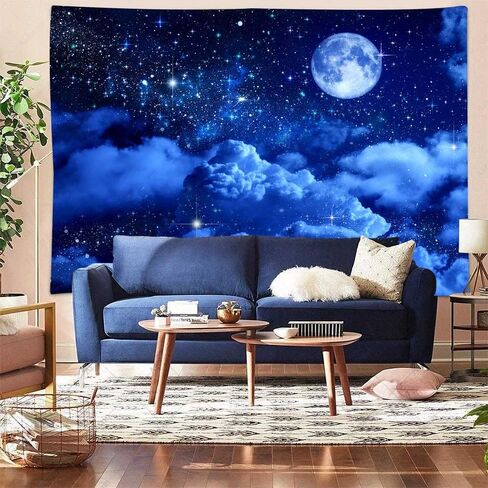Aidatain Moon Tapestry Blue Sky Night Cloud Crescent Tapestry a Large 80" 60" Flannel Fabric Moonlight Themed Wall Art Hanging Aesthetic for Room Bedroom College Dorm GTZYAT143 in Kuwait