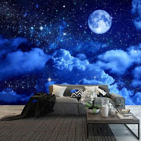 Aidatain Moon Tapestry Blue Sky Night Cloud Crescent Tapestry a Large 80" 60" Flannel Fabric Moonlight Themed Wall Art Hanging Aesthetic for Room Bedroom College Dorm GTZYAT143 in Kuwait
