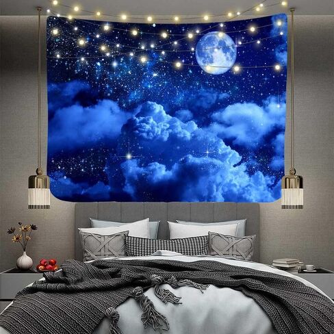 Aidatain Moon Tapestry Blue Sky Night Cloud Crescent Tapestry a Large 80" 60" Flannel Fabric Moonlight Themed Wall Art Hanging Aesthetic for Room Bedroom College Dorm GTZYAT143 in Kuwait