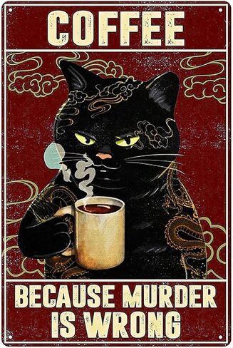 Funny Retro Decor Of Cat Coffee Wall Decor Because Murder Is Wrong Vintage Wall Decor for Coffee And Bar Wall Art Decor Art Poster 8X12 Inch in Kuwait