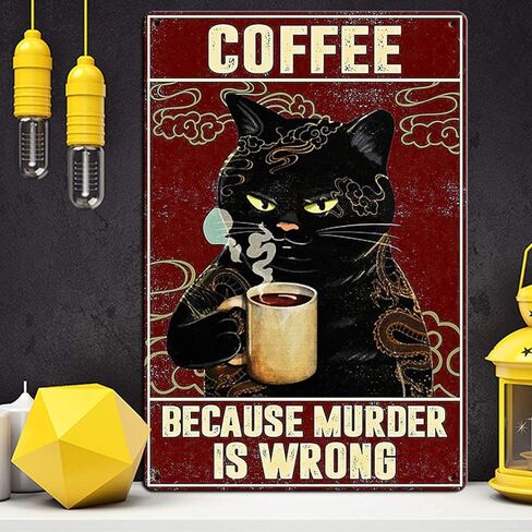 Funny Retro Decor Of Cat Coffee Wall Decor Because Murder Is Wrong Vintage Wall Decor for Coffee And Bar Wall Art Decor Art Poster 8X12 Inch in Kuwait