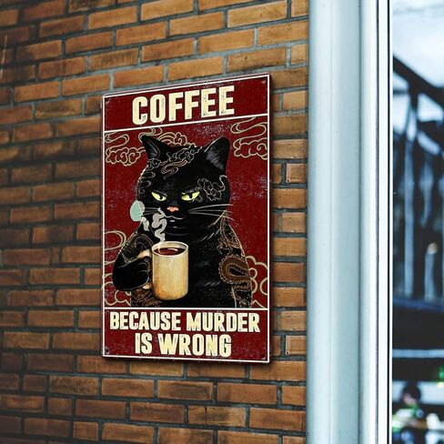 Funny Retro Decor Of Cat Coffee Wall Decor Because Murder Is Wrong Vintage Wall Decor for Coffee And Bar Wall Art Decor Art Poster 8X12 Inch in Kuwait