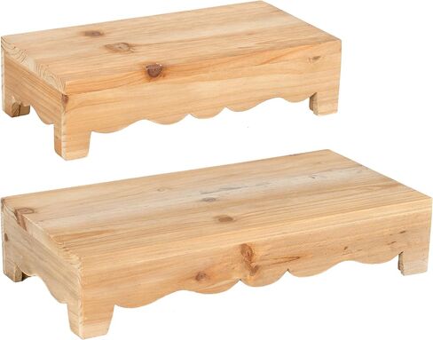 شركة ريد مجموعة مكونة من 2 حامل خشبي ريفي قابل للتكديس مقاس 15.75 بوصة إلى 12.75 بوصة، بني طبيعي in Kuwait