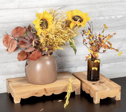 شركة ريد مجموعة مكونة من 2 حامل خشبي ريفي قابل للتكديس مقاس 15.75 بوصة إلى 12.75 بوصة، بني طبيعي in Kuwait