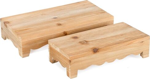 شركة ريد مجموعة مكونة من 2 حامل خشبي ريفي قابل للتكديس مقاس 15.75 بوصة إلى 12.75 بوصة، بني طبيعي in Kuwait