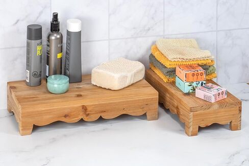 شركة ريد مجموعة مكونة من 2 حامل خشبي ريفي قابل للتكديس مقاس 15.75 بوصة إلى 12.75 بوصة، بني طبيعي in Kuwait