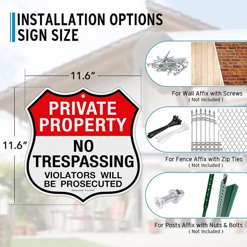 Faittoo Private Property No Trespassing Sign, Violators Will Be Prosecuted, 11.6 x 11.6 Inch Reflective Aluminum Warning Sign, Weather/Fade Resistant, Durable Ink, Easy to Install, Shield Shape in Kuwait