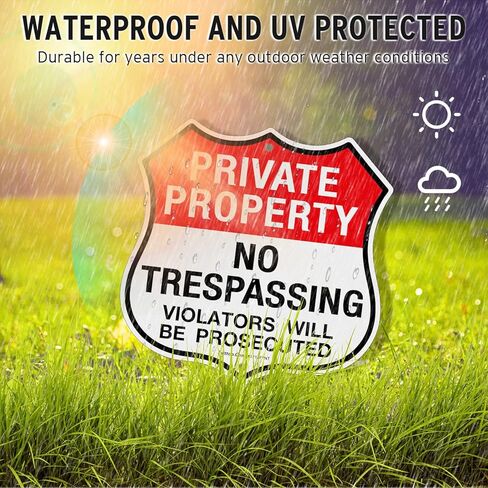 Faittoo Private Property No Trespassing Sign, Violators Will Be Prosecuted, 11.6 x 11.6 Inch Reflective Aluminum Warning Sign, Weather/Fade Resistant, Durable Ink, Easy to Install, Shield Shape in Kuwait