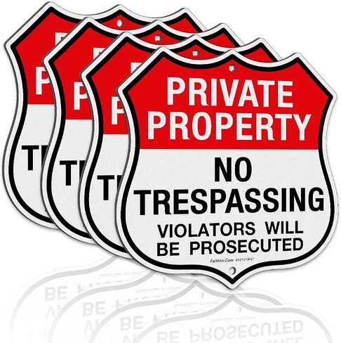 Faittoo Private Property No Trespassing Sign, Violators Will Be Prosecuted, 11.6 x 11.6 Inch Reflective Aluminum Warning Sign, Weather/Fade Resistant, Durable Ink, Easy to Install, Shield Shape in Kuwait