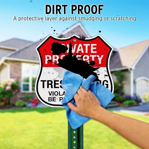 Faittoo Private Property No Trespassing Sign, Violators Will Be Prosecuted, 11.6 x 11.6 Inch Reflective Aluminum Warning Sign, Weather/Fade Resistant, Durable Ink, Easy to Install, Shield Shape in Kuwait