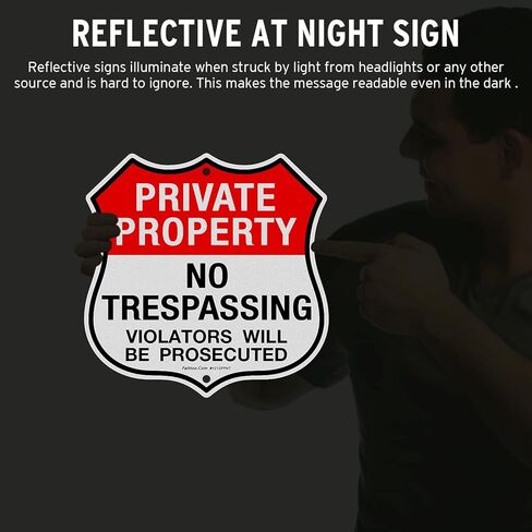 Faittoo Private Property No Trespassing Sign, Violators Will Be Prosecuted, 11.6 x 11.6 Inch Reflective Aluminum Warning Sign, Weather/Fade Resistant, Durable Ink, Easy to Install, Shield Shape in Kuwait