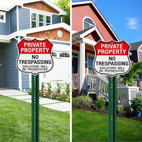 Faittoo Private Property No Trespassing Sign, Violators Will Be Prosecuted, 11.6 x 11.6 Inch Reflective Aluminum Warning Sign, Weather/Fade Resistant, Durable Ink, Easy to Install, Shield Shape in Kuwait