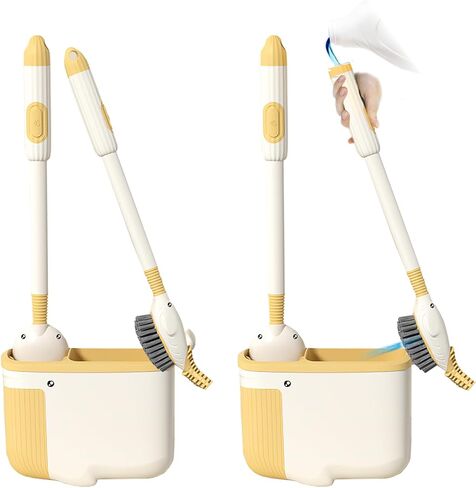 مجموعة فرشاة المرحاض وحامل، فرشاة تنظيف وعاء المرحاض وموزع الصابون، مظهر لطيف، قطعتين بتصميم فريد من نوعه، فرشاة تنظيف الحمام المريحة، حامل قائم على الأرض ومثبت على الحائط in Kuwait