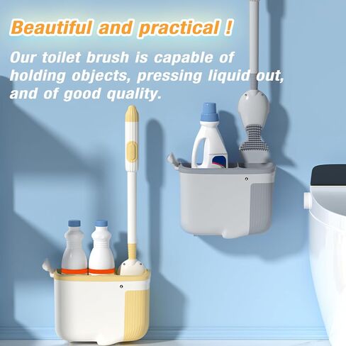 مجموعة فرشاة المرحاض وحامل، فرشاة تنظيف وعاء المرحاض وموزع الصابون، مظهر لطيف، قطعتين بتصميم فريد من نوعه، فرشاة تنظيف الحمام المريحة، حامل قائم على الأرض ومثبت على الحائط in Kuwait