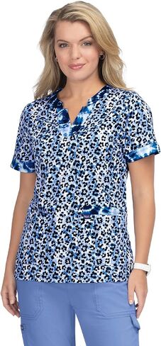 KOI Stretch 1070PR Women's Stretch Elena Top Tie Dye Leopard Blue XS in Saudi Arabia
