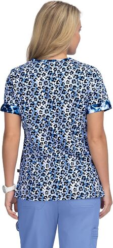 KOI Stretch 1070PR Women's Stretch Elena Top Tie Dye Leopard Blue XS in Saudi Arabia
