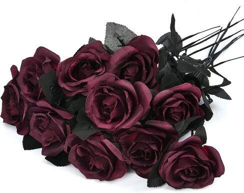 Artflower 10 حزمة الحرير الاصطناعي باقة الداليا مع الجذعية الطويلة، 16 "النبيذ الأحمر وهمية زهرة الزهور ترتيبات الزفاف باقة الزفاف لعيد الهالوين مهرجان الحصاد الجدول المركزية ديكور المنزل in Saudi Arabia