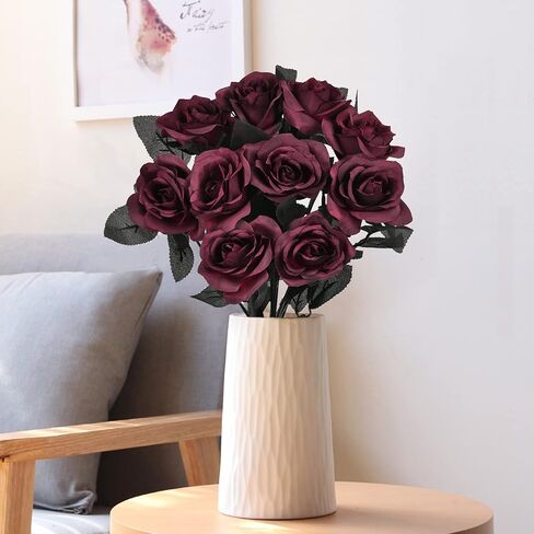Artflower 10 حزمة الحرير الاصطناعي باقة الداليا مع الجذعية الطويلة، 16 "النبيذ الأحمر وهمية زهرة الزهور ترتيبات الزفاف باقة الزفاف لعيد الهالوين مهرجان الحصاد الجدول المركزية ديكور المنزل in Saudi Arabia